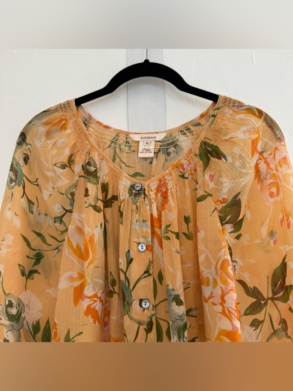 Sundance Orange Green 100% Silk Floral
Blouse Boho Peasant Top Balloon Sleeve - Picture 5 of 10